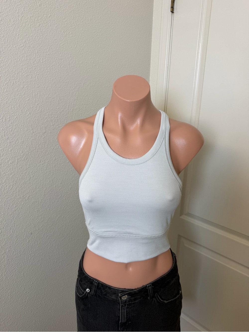 Prana White Ribbed Racerback Cropped Tank